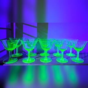 Depression Era Uranium "Vaseline" Cocktail GLasses - Set Of 10
